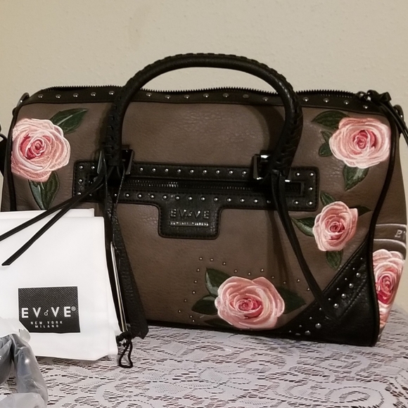 EVVE MILANO Roses Brown Vegan Leather Satchel - Picture 3 of 13